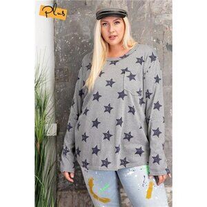 Plus Size Star Printed  Loose Fit Top- Woman's Plus